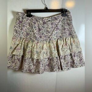 LoveShackFancy Purple and Cream Floral Mini Skirt A563